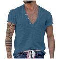 thumbnail image 2 of Lolmot Shirts for Men, Mens Solid Color Fallow Button Round Neck Sports Short Sleeve Shirt, 2 of 6