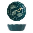 thumbnail image 1 of Qeeadeea Small Round Baking Dish Set Of 2, Colorful Ceramic Pie Pan, Round Ceramic Pie Plate-green-bird, 1 of 7