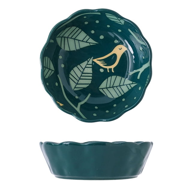 Qeeadeea Small Round Baking Dish Set Of 2, Colorful Ceramic Pie Pan, Round Ceramic Pie Plate-green-bird