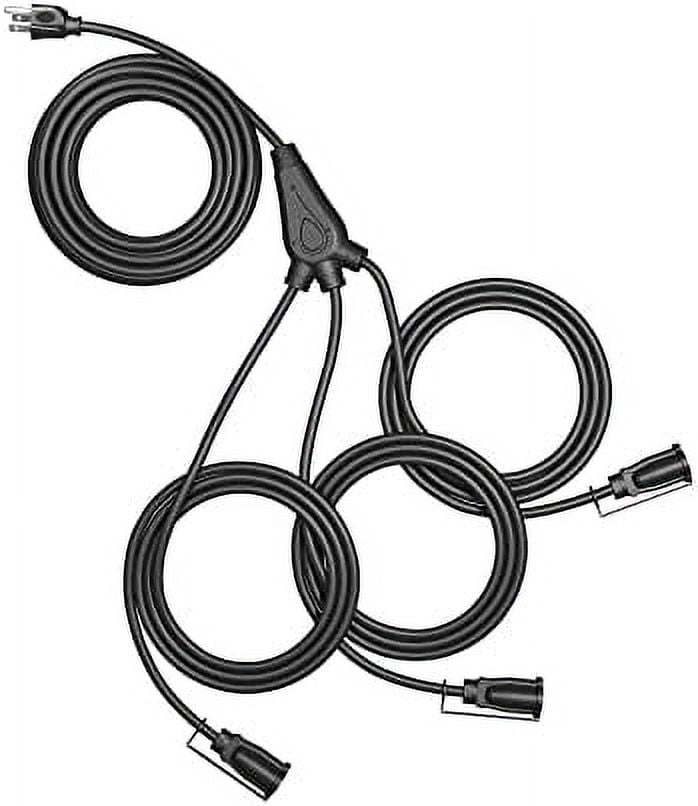 Halloween Outdoor Extension Cord 1 to 3 Splitter, Total 52FT, 13A 125V 1625W 16/3C SJTW Extension Cord Outdoor, Heavy Duty Extension Cord for Holiday Light, Outdoor Light, ETL Listed (Black) Black 52