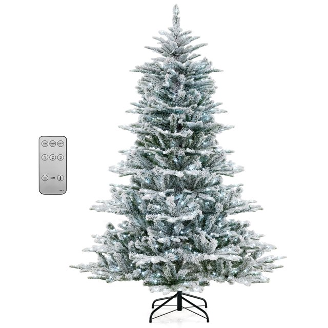 Costway 6 FT Snow Flocked Artificial Christmas Tree with 661 PVC & PE Tips 500 LED Lights