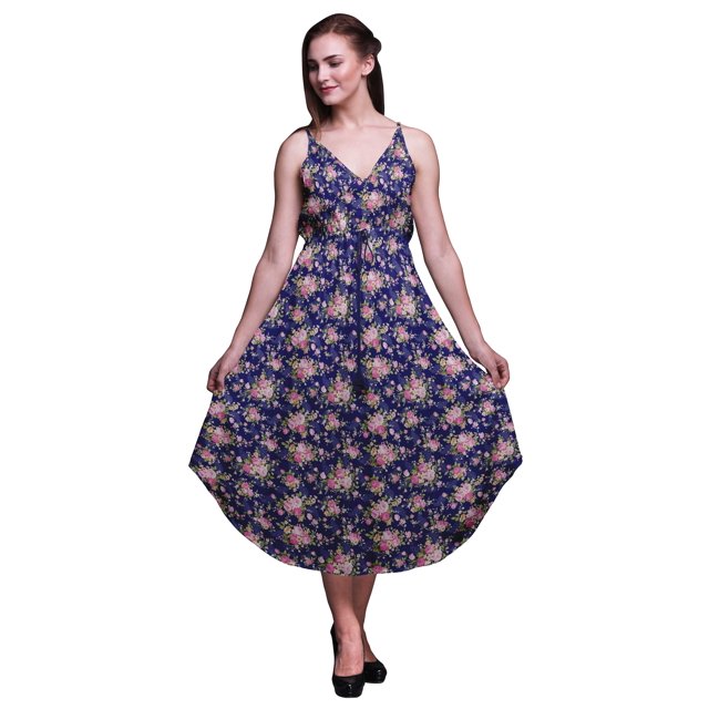 Bimba Robe Midi d'Été Imprimée à Fleurs pour Femmes, Col en V, Tenue de Vacances, Très Grande Taille