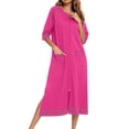 thumbnail image 2 of Besolor Robe de Nuit à Fermeture Éclair pour Femme, Col Ras du Cou, Manches 3/4, Peignoir, Robe de Chambre avec Poches, Vêtement de Nuit, P-2TG, 2 of 6