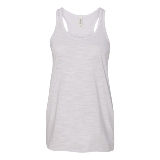 Bella Ladies Flowy Racerback Tank, L, White Slub