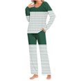 thumbnail image 1 of Yuyuzo Ensembles de Pyjama pour Femmes 2 Pcs Rayé Manches Longues Col Rond T-Shirts Pantalons de Détente avec Poches, 1 of 6
