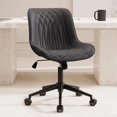 thumbnail image 2 of Home Office Desk Chair with Wheels Modern Ergonomic Wide Task Chair with Adjustable Back Swivel Rolling Vanity Chair Faux Leather Comfortable Armless Computer Task Chair Study Olive, 2 of 3