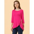 thumbnail image 2 of INSPIRE CHIC Hauts pour Femmes Col Rond Manches 3/4 Décor Boutons Ourlet Irrégulier Blouse Style Décontracté 2TG Rose Vif, 2 of 5