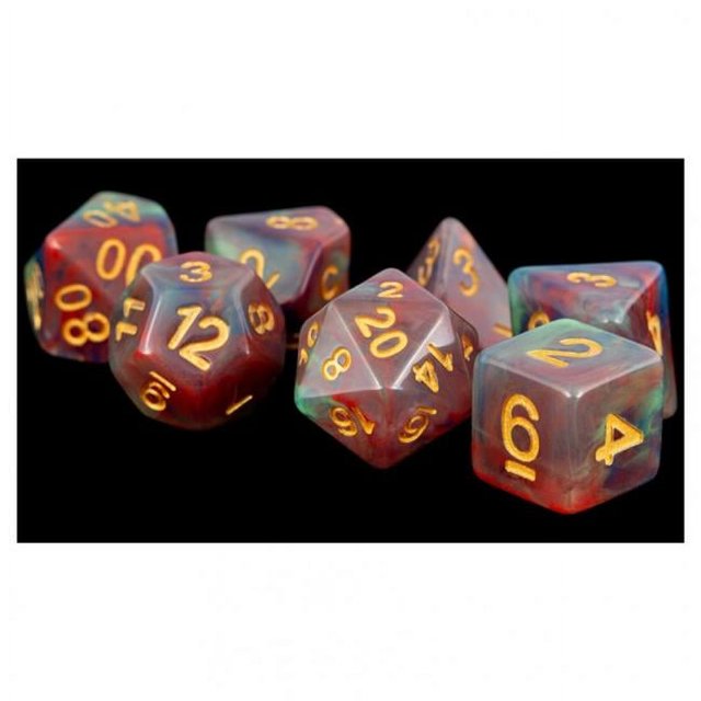 Metallic Dice Jeux LIC611 16 mm Perle Tourbillon Polyédrique dés Ensemble & 44; Rouge & Or - Lot de 7