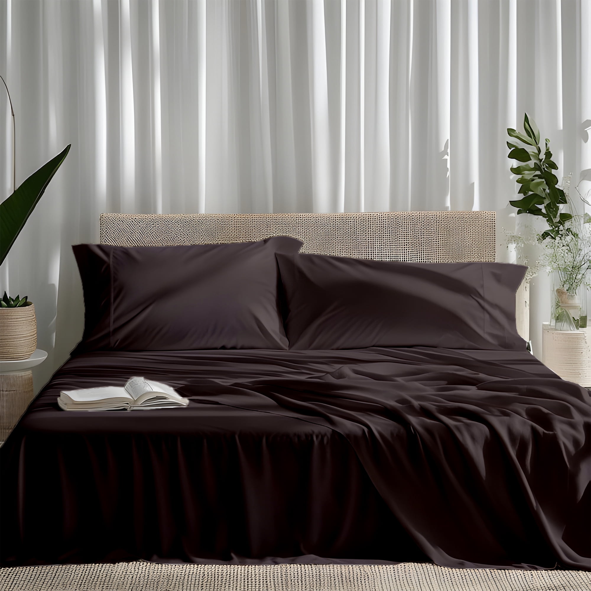 ViscoLogic EGYPTIAN COMFORT Silky Smooth Lightweight Bed Sheet Set - Brushed Micro - Deep Pocket - 4 Piece Set (Brown, Twin/Single)
