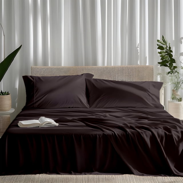 ViscoLogic EGYPTIAN COMFORT Silky Smooth Lightweight Bed Sheet Set - Brushed Micro - Deep Pocket - 4 Piece Set (Brown, Twin/Single)