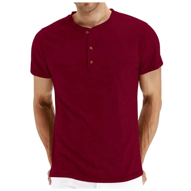FhsagQ Chemises pour Hommes Chemises pour Hommes Noir Chemises d'Été Décontractées pour Hommes à Boutons Col Rond Chemises Unies Manches Courtes Chemises pour Hommes Hauts Coupe Super Ajustée Chemises pour Hommes Corde Rouge m