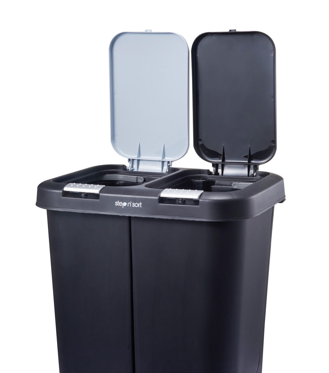 Step N’ Sort 40L Dual Trash & Recycling Bin – 2 x 20L Kitchen Garbage Can, Hands-Free Step Pedal, Dual Lid Opening, Soft-Close Lid, Removable Inner Bins, Black