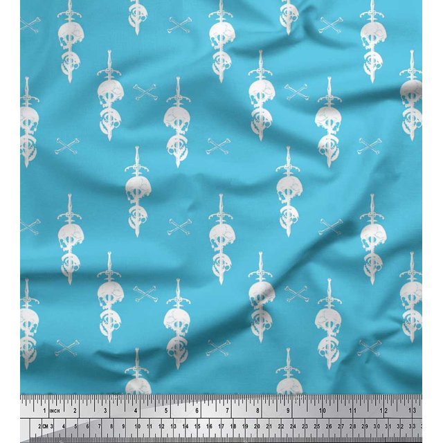 Soimoi Poly Georgette Fabric Sword,Crossbone & Skull Halloween Fabric Prints by Yard 52 Inch Wide