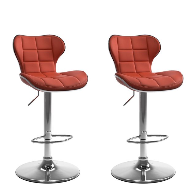 CorLiving Remi Modern Faux Leather Square Tufted Adjustable Swivel Indoor Bar Stools, Red (Set of 2)