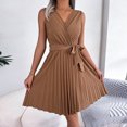 thumbnail image 2 of Birdeem Womens Cross V-Neck Solid Color Sleeveless Waist Fold Dress, 2 of 8