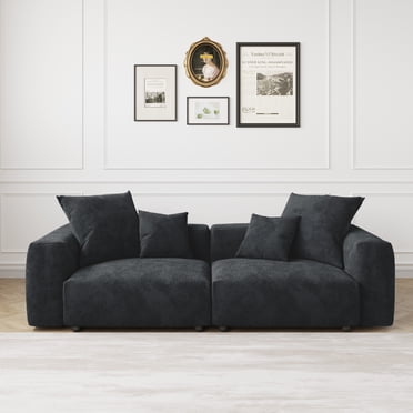 The Magic Home 2-Seater Modular Convertible Corduroy Sectional Sofa, Black