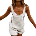 thumbnail image 1 of Womens Casual Summer Overalls Adjustable Straps Cotton Linen Shortalls Solid Shorts Jumpsuits Rompers with Pockets, 1 of 4