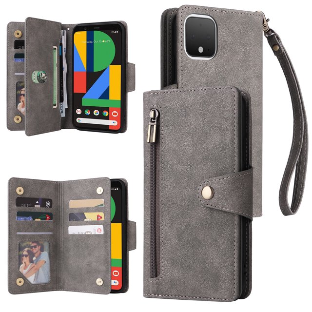 Case for Google Pixel 4 Magnetic Leather Zipper Wallet Cover Card Holder