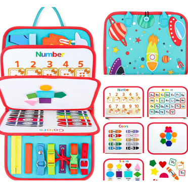 Busy Board Games for Kids Baby 1 2 3 4 Years Old,4 Layers Montessori Board,Imagine,Activity and Developmental Toys,with Button,Clock,Zipper,Drawing Board