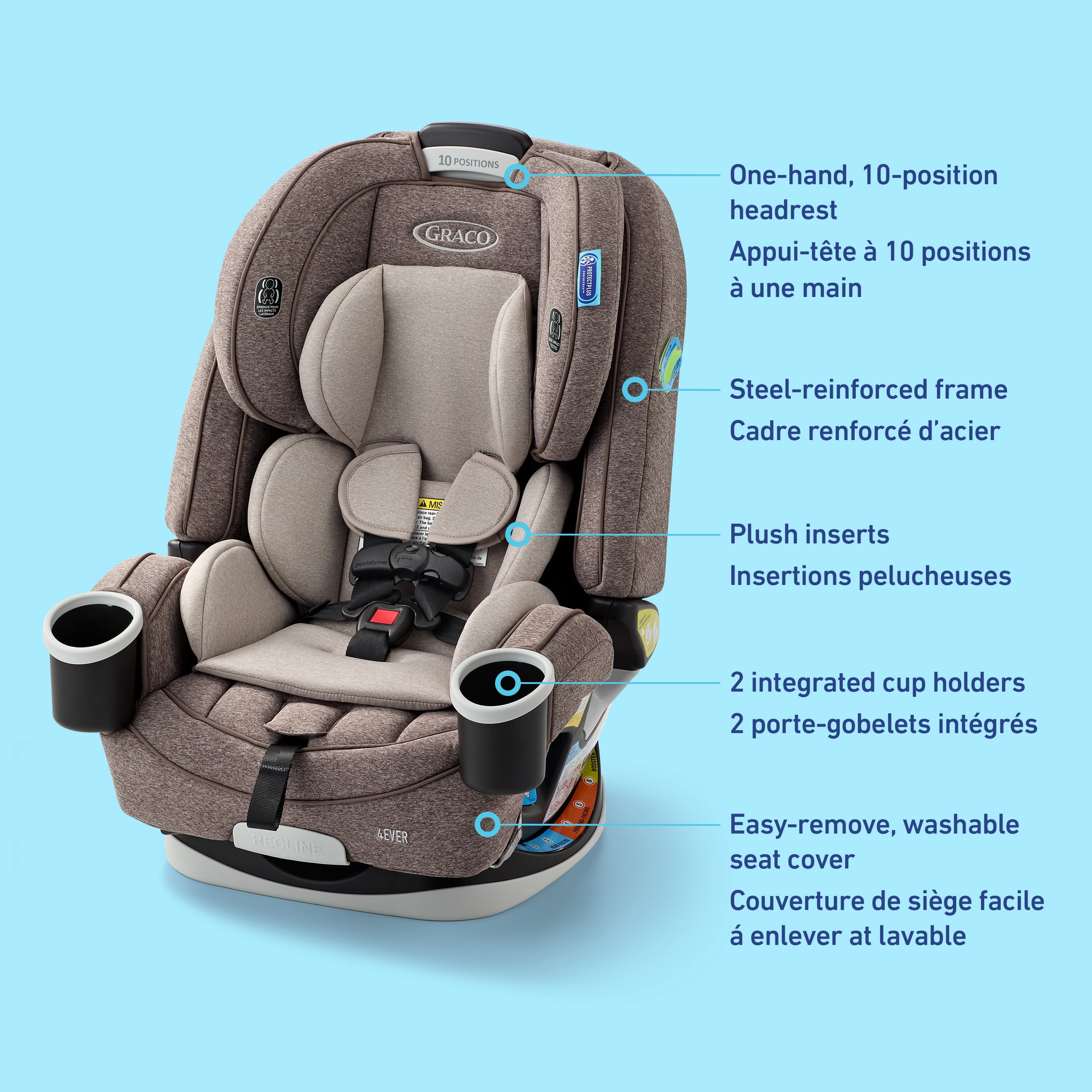 Graco 4Ever Siège d'Auto Convertible Tout-en-un, Siège d'Auto 4-en-1 de Bébé à Grand Enfant de 1.8-54 kg (4-120 lb), ProtectPlus Engineered, Hancock
