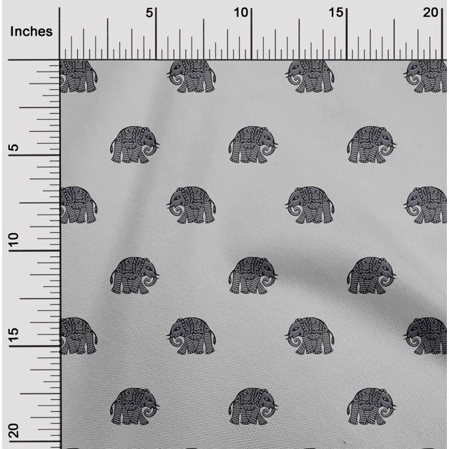 oneOone Organic Cotton Voile Fabric Elephant Block Print Fabric BTY 42 Inch Wide