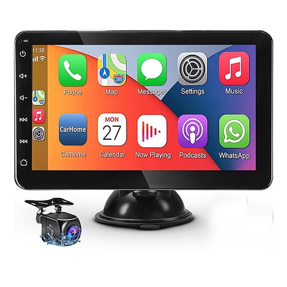 Wireless 7” Car Stereo, Portable Touchscreen Apple CarPlay & Android Auto, Car Audio Receiver with Backup Camera, Bluetooth