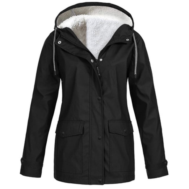 Aqestyerly Women Raincoat Windproof Hooded Jacket Outdoor Solid Color Lightweight Rain Jacket With Pockets