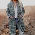 thumbnail image 4 of IROINID Veste Mi-Longue Confortable pour Femmes Trench-Coat à Carreaux à Col Cranté Manches Longues, Gris, 4 of 8