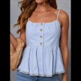 thumbnail image 4 of Women's Striped Sleeveless Peplum Top Ruffle Hem Ruched Bust Camisole Blue XL, 4 of 7