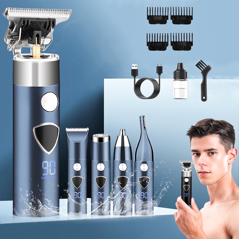 QUTETN Men‘s Electric Shaver  5-in-1 Bald Head Shaver Set  Double with 3 Speeds & 4 Interchangeable Heads for Professional Barber Use   Home Appliances Sale Savings(Blue)