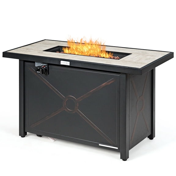 Gymax Foyer Rectangulaire au Propane de 42 Pieds' 60 000 Btu Chauffage Table d'Extérieur avec Housse