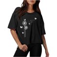 thumbnail image 1 of Blouses for Women Drop Shoulder Round Neck Oversized Crop Tops Workout Tops Tees, 1 of 1
