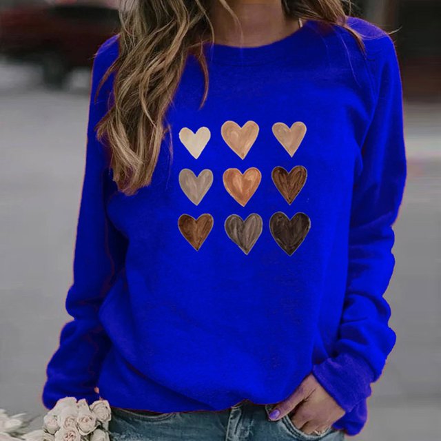 Chemise de Saint-Valentin pour Femmes 2024 Col Rond Chemises Décontractées Cœur d'Amour Graphiques Tees Manches Longues Amples Pull Tops Mode Vacances T-Shirt