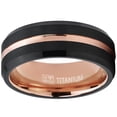 thumbnail image 3 of Rose Tone Black Brushed Titanium Ring Wedding Band, Engagement Ring, Grooved, Beveled Edge Ring 7-13, 3 of 3