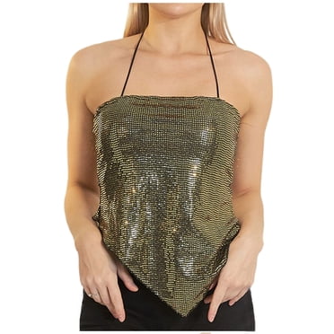 Hauts Sans Manches pour Femmes Été Mode Femmes Paillettes Camisoles Unies Sans Manches Lacets Col T-Shirt Suspendu Hauts T-Shirts d'Été pour Femmes T-Shirts d'Été pour Femmes