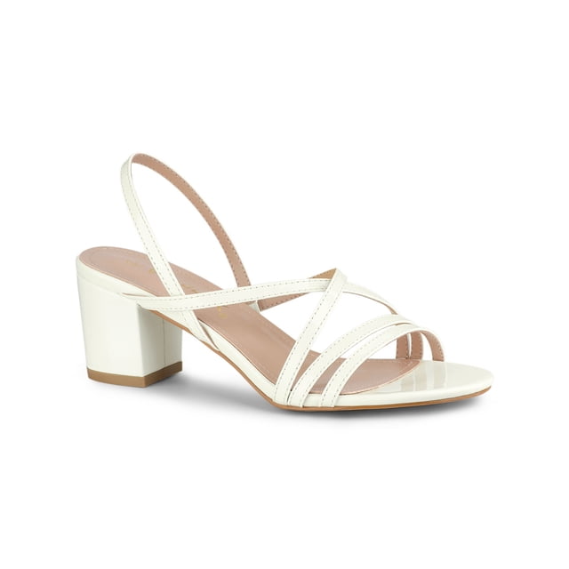 BLISSFUL STEP Sandales à Talons Hauts Blocs à Brides, Slingback, Unies pour Femmes Blanc 7