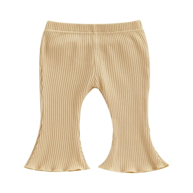 Infant Girl‘s Casual Leggings with Bell Bottom and Ribbed Texture