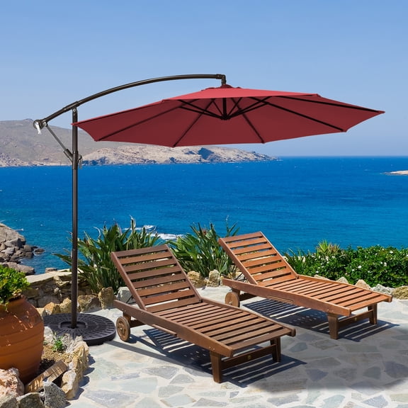 Gymax Parasol Déporté de Patio 10 Pi Cour Jardin Extérieur avec 8 Baleines Bourgogne