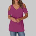 thumbnail image 2 of Timegard Womens Top Cold Shoulder V Neck Short Sleeve Comfy Casual Solid Color Tunic Top Blouse Summer, 2 of 7