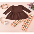 thumbnail image 2 of Toddler Girl Thanksgiving Turkey Print Tops Plaid Pants 3Pcs Outfits, 2 of 6