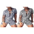 thumbnail image 3 of Men ‘s Summer Playsuit Stripe Print Short Sleeve Jumpsuit Drawstring Waist One Piece Shorts Set, 3 of 6