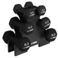 thumbnail image 1 of HolaHatha 3, 5 & 8 Pound Hex Dumbbell Hand Weight Set w/Storage Rack, Black, 1 of 9