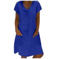 thumbnail image 2 of EGNMCR Robes de Fête pour Femmes Robe pour Femmes de Printemps et d'Été à Col en V en Coton et Lin Décontractée avec Poches à Manches Courtes, 2 of 6
