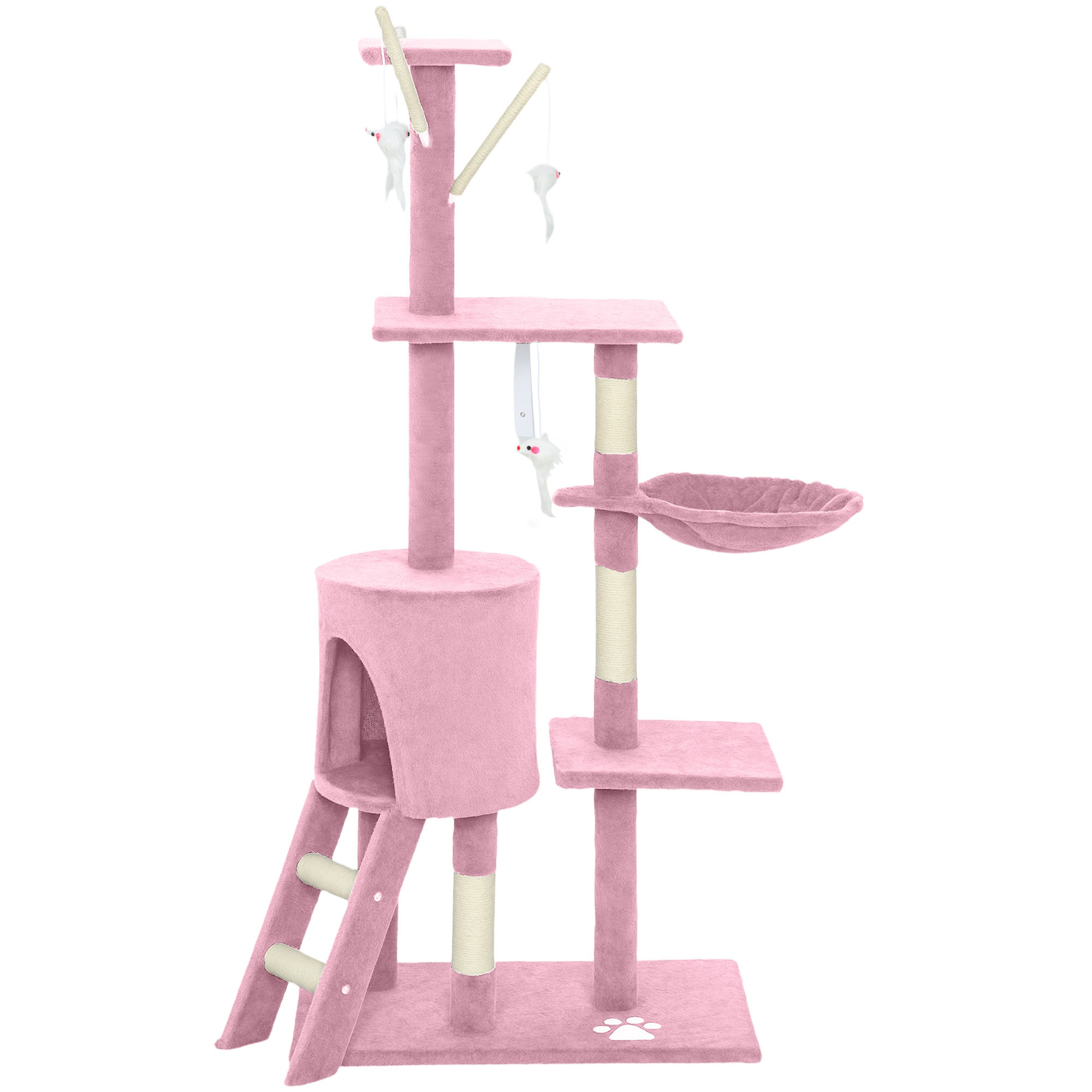 CoSoTower 53" Cat Tree Tower, Kitten Activity Centre with Scratching Posts, Condo, Perches, Ladder, Hammock, Dangling Toys, Pink
