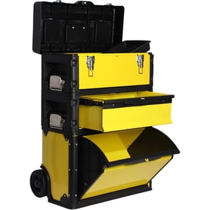 Toolbox Tool Case Household Large Storage Portable Steel and Plastic Stackable Rolling Upright Trolley with Drawers and Removable Tray Organiser for Tools