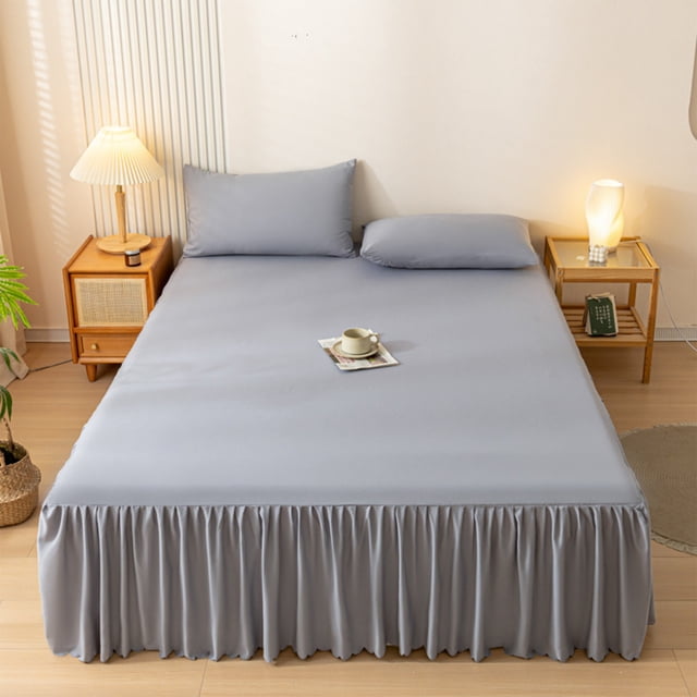 Solid Soft Pink Color Linnome Bed Skirt Fitted Sheet with Ruffle Hem Solid Color Soft ...