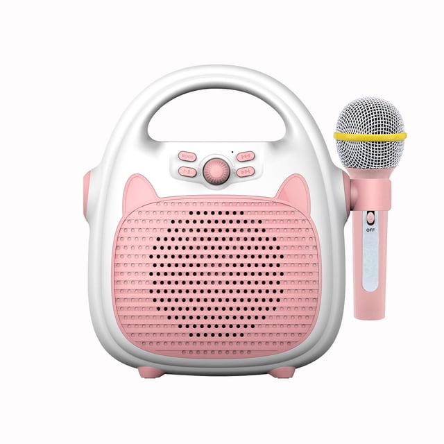 Graflsoa Portable Kids Karaoke Machine with Microphone, Bluetooth/TF Card/USB Support, Rechargeable Battery, Pink (Includes Condenser Mic)