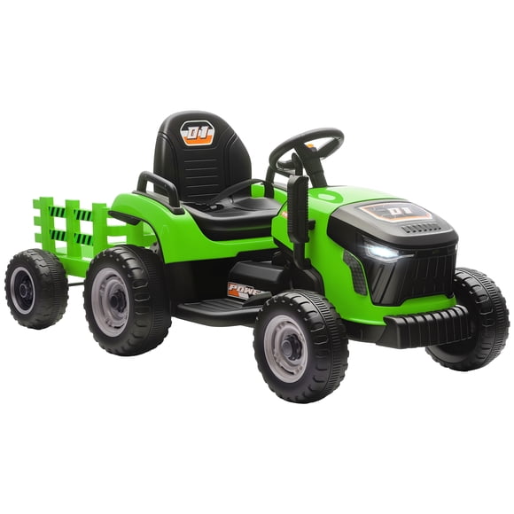 Qaba Tracteur pour Enfants avec Trailor, Voiture pour Enfants 12V, Vert