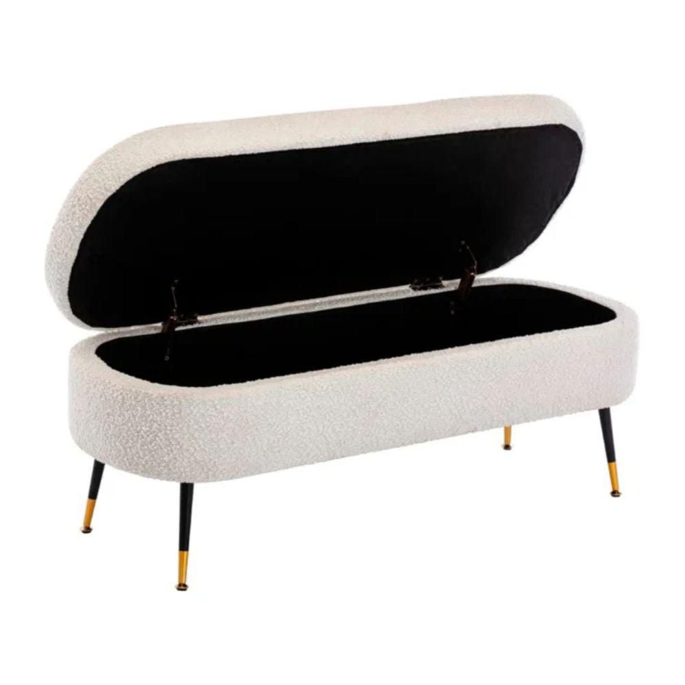 Heavenly Collection | Banc de rangement - Ottoman moderne bouclé avec rangement dissimulé et pieds en métal doré