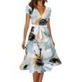 thumbnail image 1 of Innerwin Robe Midi Longue à Imprimé Floral Femme Été Plage Robe d'Été Vacances Col en V Caftan Robes de Fête Bleu Clair P, 1 of 2